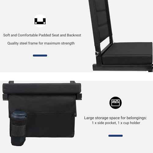 Stadium Seats for Bleachers with Back Support, Portable Bleacher Seats with Thick Padded Cushion and Shoulder Strap, Wide Stadium Seat Chair Includes Hooks, Cup Holder and Side Pocket