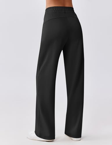 PINSPARK Women Wide Leg Sweatpants with Pockets - Petite X-Small Black