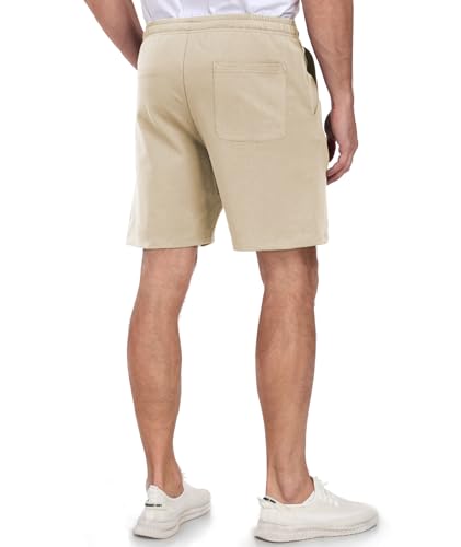 Mens Cotton Sweat Shorts Lounge Casual 7 Inch - XX-Large Beige Drawstring Elastic Waist