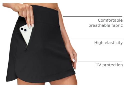 Large Black High Waist Golf Skirt with 5 Pockets for Women - Athletic Tennis Skort for Workout & Casual