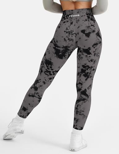 YEOREO CoreFlex Seamless Scrunch Yoga Leggings - Medium Black & Grey