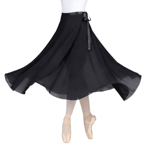 Black Ballet Skirt for Women and Girls - Flowy Long Wrap Dance Skirt