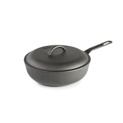 GSI Outdoors Guidecast 10¡± Deep Frypan I Dual Handle & Self-Basting Dome Lid | Cast Iron, Lightweight, Gourmet Frying Pan, Camp Cookware