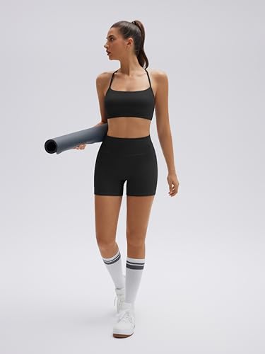 Women’s 2-Piece Workout Set with Padded Halter Sports Bra and High-Waisted Biker Shorts - Black, Small