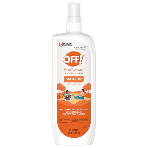 OFF! Family Care Insect & Mosquito Repellent Spritz, Bug Spray Containing 7% DEET, Unscented Repellent with Aloe Vera Protects Against Mosquitoes, 9 Oz