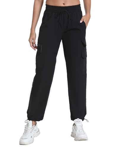 Water-Resistant Women's Hiking Pants with Pockets - Adjustable Leg, X-Large, Dark Black