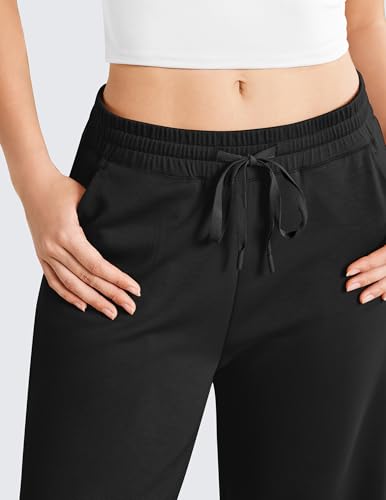 PINSPARK Women Wide Leg Sweatpants with Pockets - Petite X-Small Black