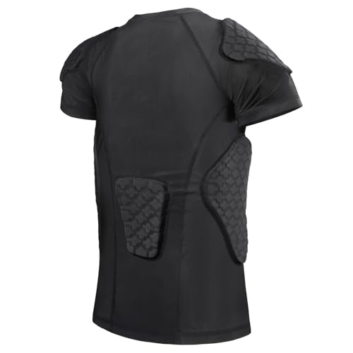 Youth Boys Football Padded Shirt Rib Chest Protector 6-Pads - Black, Large