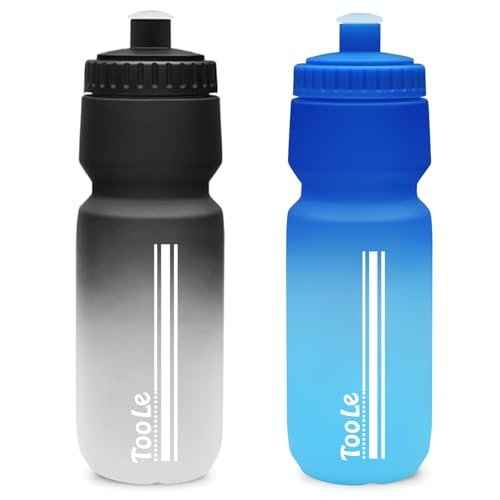 24oz Bike Water Bottle, Squeeze Water Bottle Leakproof BPA Free with Capacity Scale w/Pull Top Lid, Reusable, for Bicycle, Gym,Camping, Hiking 2 Pack