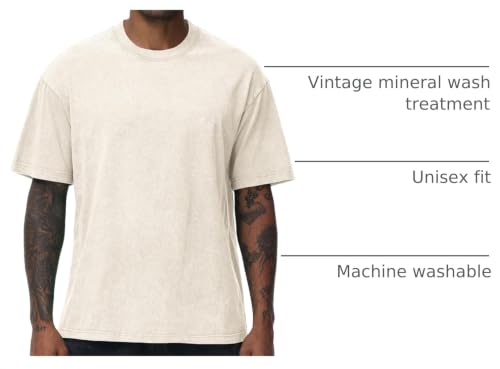 Men's Oversized Cotton T-Shirt - Loose Fit Vintage Washed Casual Top - Large Beige+Coffe+Black