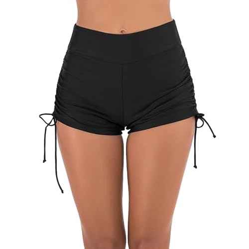 Buauty Women's Swim Shorts High Waisted Bathing Suit Bottoms Adjustable Side Tie Swimsuit Boy Short Pants Swimwear UPF50+