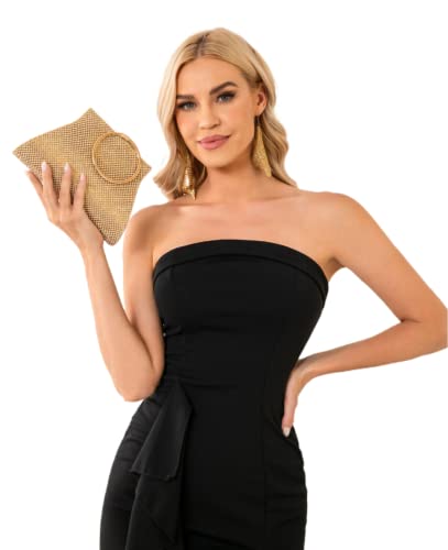 MOSS MON Crystal Clutch Purse for Brides & Bridesmaids - Gold Wristlet Evening Bag