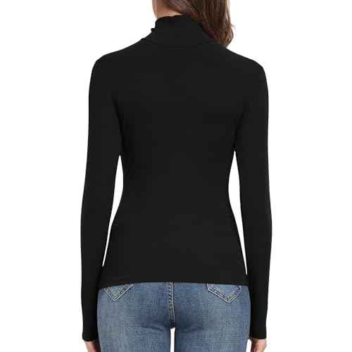 PALINDA Women's Ribbed Turtleneck Fitted Long Sleeve Shirts Basic Thermal Layering Tops
