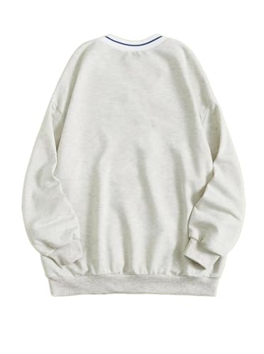 Remidoo Women's Oversized V-Neck Sweatshirt - Long Sleeve Yankee Top, Grey, Large