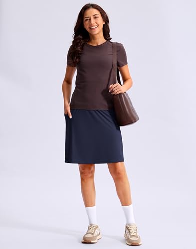 Women's Navy 20-Inch Knee Length Golf Skirt with Pockets, High Waist, Tummy Control - Large