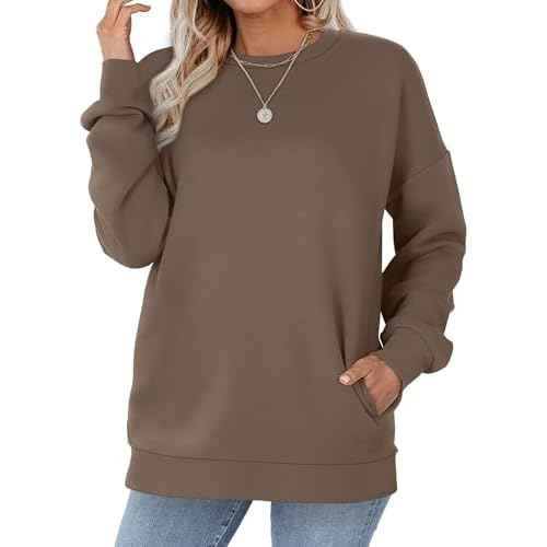 WIHOLL Crewneck Sweatshirts Women Long Sleeve Tops 2025 Fall Fashion Clothes Winter Pullover with Pockets S-2XL
