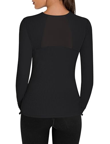 Women's Long Sleeve Crop Workout Shirts - Slim Fit Breathable Mesh Gym Athletic Tops