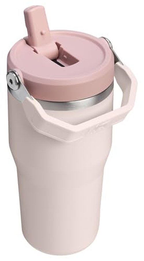 Stanley IceFlow 2.0 Flip Straw Tumbler with Handle 20 oz | Twist On Lid and Flip Up Straw | Leak Resistant Water Bottle | Insulated Stainless Steel | BPA-Free | Rose Quartz