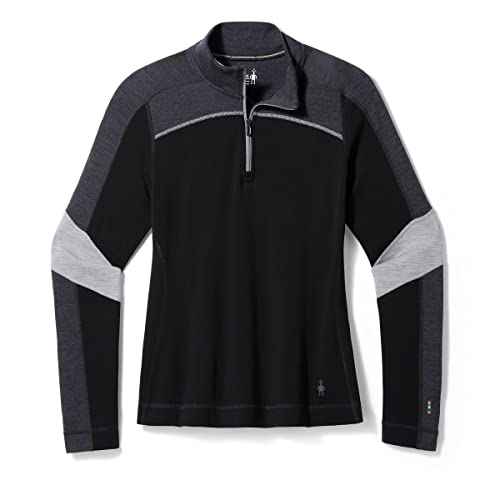 Smartwool Classic Thermal Merino Base Layer Color-Block 1/4 Zip Black/Charcoal Heather MD