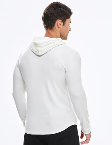 Men's Fleece Hoodie Sweatshirt - Large White Athletic Pullover