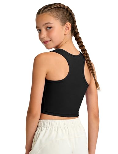 Girls Athletic Tank Top - Sleeveless Dance Crop Top for Kids, 6 Years, Black
