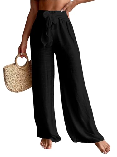 Women's Mesh Tie Front Wide Leg Cover Up Pants X-Large Black