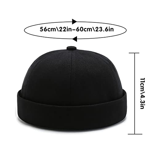 Black Cotton Brimless Docker Cap Adjustable Street Sailor Skullcap Beanie