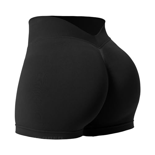 Women’s CoreFlex Workout Scrunch Shorts with V-Back & Booty Lift - Medium Black
