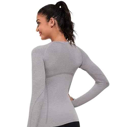 WANAYOU Long Sleeve Workout Tops for Women Underscrub Compression Athletic Shirts Seamless Running Top Quick Dry Gym Yoga