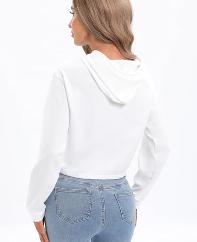 Women's Drawstring Cropped Hoodies for Women Workout Tops Sweatshirt - Large White
