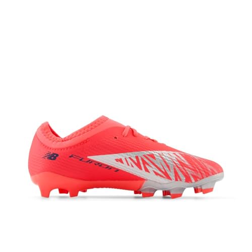 New Balance Unisex-Child Furon Team Jnr FG V8 Shoe - Energy Red/Navy/Light Cyclone 2.5 Little Kid