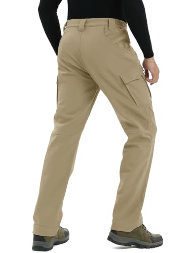 Men's Winter Snow Ski Pants Waterproof Fleece Lined Work Tactical Khaki 34