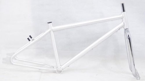 R4 Retro 6061 Aluminum 29" Pro BMX Frame & Chrome Fork Raw with Clear Coat looptail Design