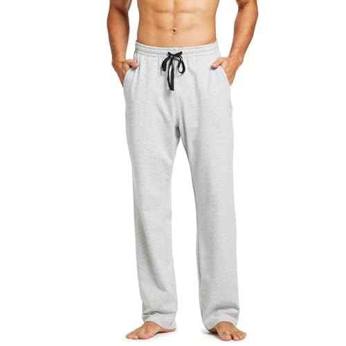 baleaf Men's Sweatpants Yoga Lounge Cotton Pajama Pants Casual Open Bottom Straight Leg Stretchy Sweat Pants with Pockets