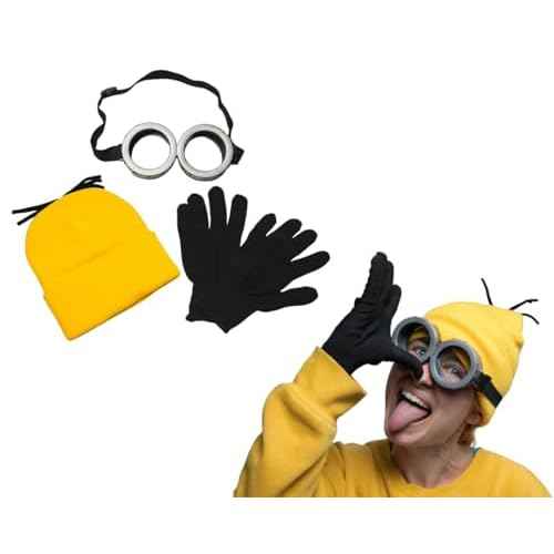 Happy Hippo Adult Costume Set, Yellow Beanie Hat, Black Gloves and Silver Goggles, Unisex