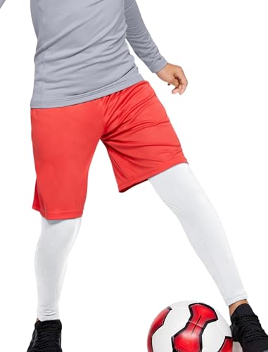 TELALEO Youth Compression Football Leggings - Large Black & White 2-Pack