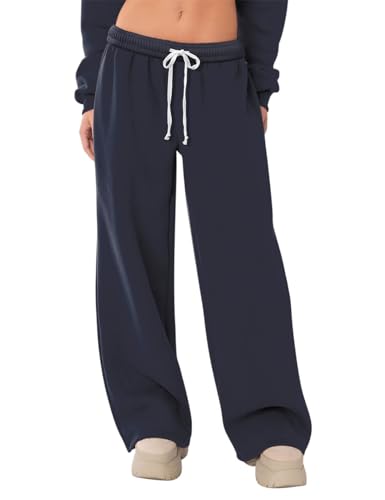 Women's Wide Leg Fleece-Lined Sweatpants - Navy Blue, Small