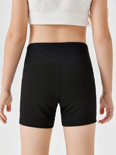 Girls Athletic Shorts Slim Tummy Control V Cross Waist Shorts - Black, 10-12 Years
