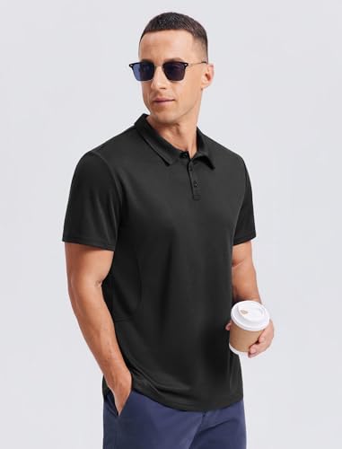 Men's Athletic Polo Shirt - Quick Dry Short Sleeve Black Medium