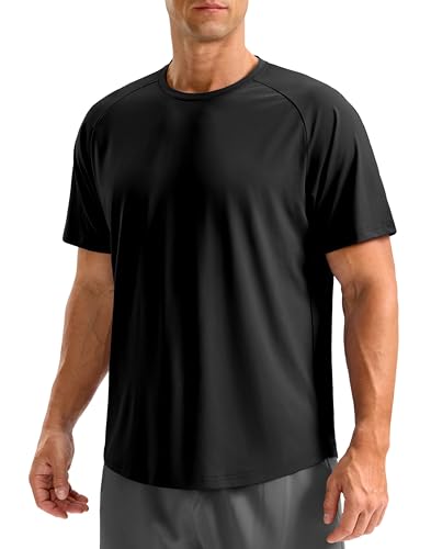 Men's Athletic Workout T-Shirt Large Black Moisture Wicking Running Shirt