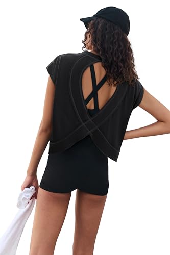 Women's Athletic Open Back Short Sleeve T-Shirt - Activewear Top
