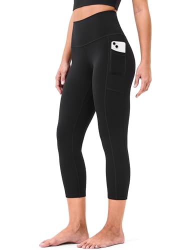 Colorfulkoala Essential Capri Leggings with Pockets - Black, Medium, 21" Inseam
