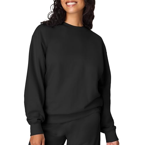 Women's Fleece Sweatshirt with Placed Flowers - Medium Black - Hanes Originals