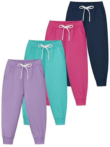 Resinta 4-Pack Toddler Girls' Active Jogger Pants - Navy, Purple, Lake Blue, Hot Pink