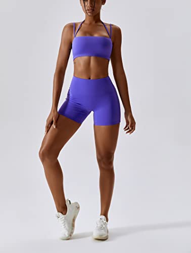 Women’s Workout Sets 2 Piece Sports Bras & High Waist Biker Shorts - Purple, Small