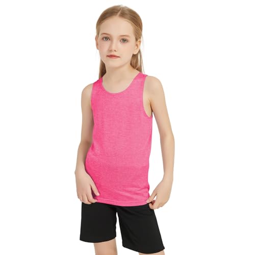 Girls Active Quick Dry Tank Top Pack for Kids - 7-8 Years, Light Blue, Red, Pink & Purple