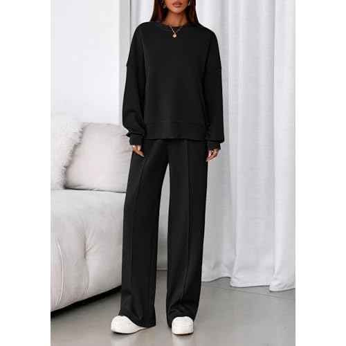 PRETTYGARDEN 2 Piece Sets For Women Fall Trendy Long Sleeve Sweatshirt Wide Leg Pants Loungewear Set Matching Sweatsuit