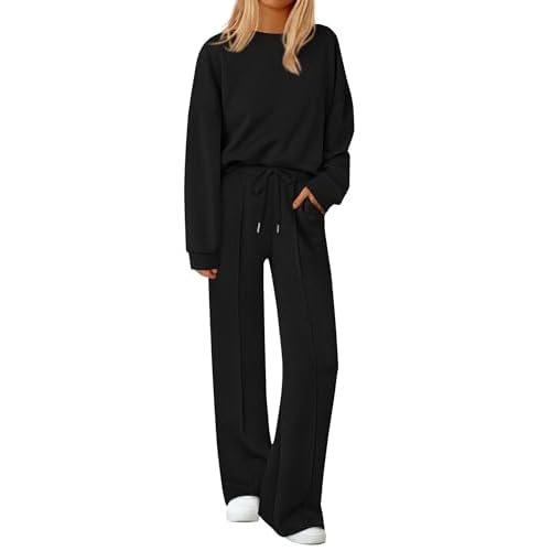 PRETTYGARDEN 2 Piece Sets For Women Fall Trendy Long Sleeve Sweatshirt Wide Leg Pants Loungewear Set Matching Sweatsuit