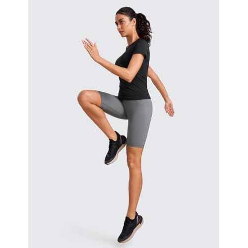 CRZ YOGA Seamless Workout Tops for Women Short Sleeve Athletic Tees Breathable Gym Running Yoga Shirts