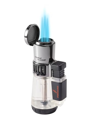 Triple Jet Flame Lighter 2-Pack - Windproof Torch, Adjustable Flame, Durable Design - Black + Clear